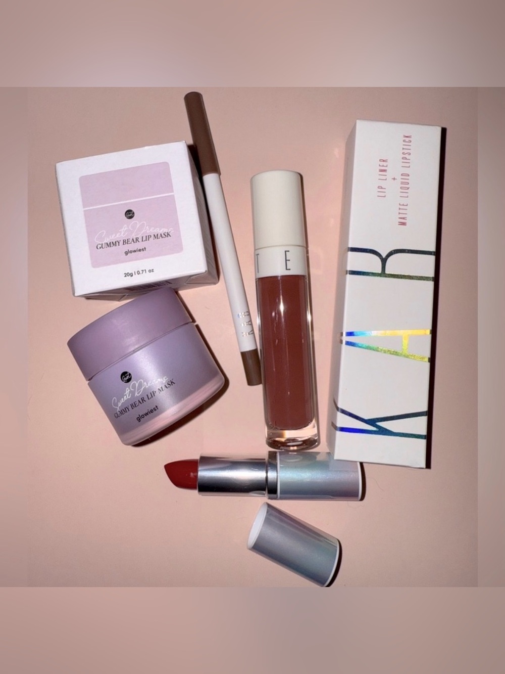 KAB Lip Liner and Lipstick Duo, Clinique Passion Pop Lipstick, Glowiest Lip Mask